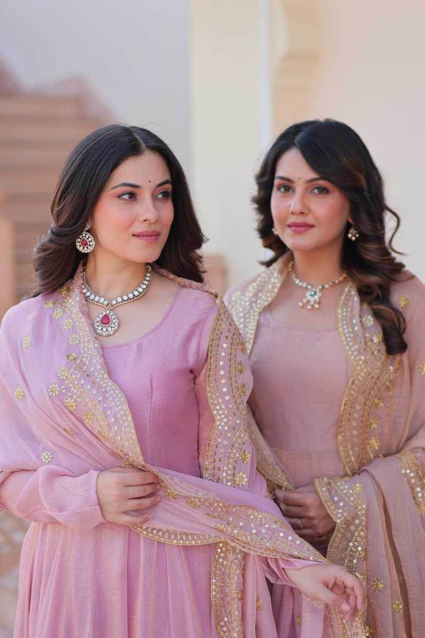 Chiffon Full Sleeve Gown With Dupatta - MYLUXURY LANE ENTERPRISE